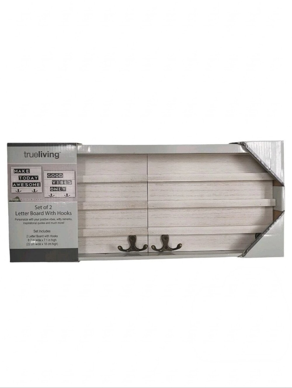 NEW Message Letter Board 2pc Set with Hooks & Letters White Distressed Farmhouse